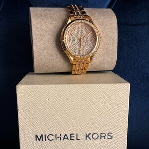 NIB Michael Kors Rose Gold Pave Crystal Watch with Extender